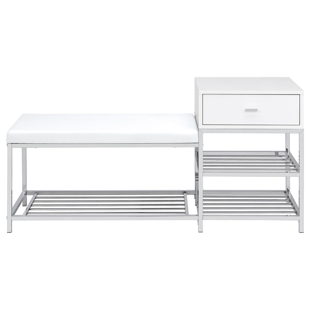 Siega White High Gloss 1-Drawer Shoe Storage Entryway Bench and Chrome from Coaster - Luna Furniture