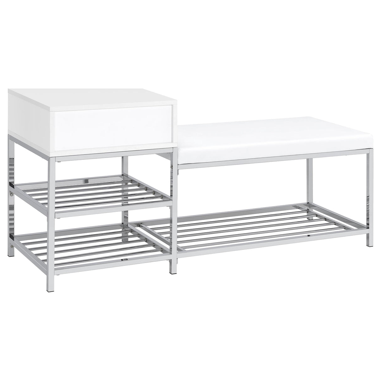 Siega White High Gloss 1-Drawer Shoe Storage Entryway Bench and Chrome from Coaster - Luna Furniture
