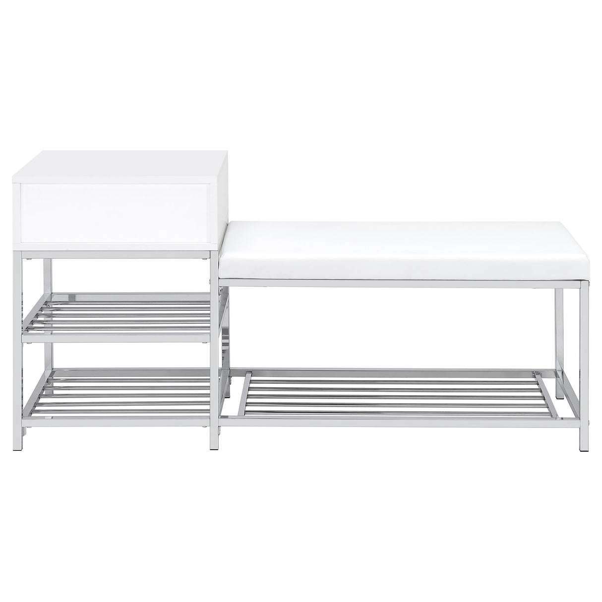 Siega White High Gloss 1-Drawer Shoe Storage Entryway Bench and Chrome from Coaster - Luna Furniture