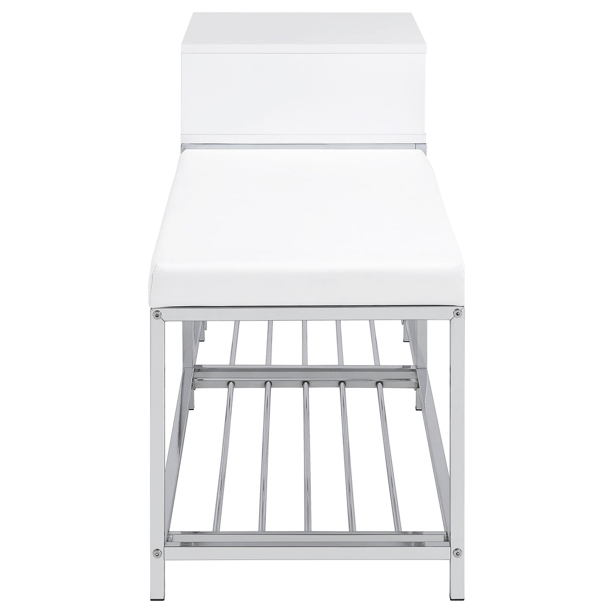 Siega White High Gloss 1-Drawer Shoe Storage Entryway Bench and Chrome from Coaster - Luna Furniture