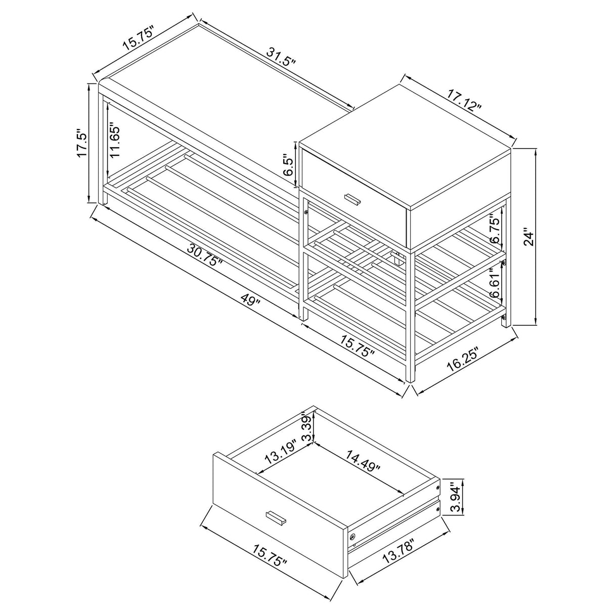 Siega White High Gloss 1-Drawer Shoe Storage Entryway Bench and Chrome from Coaster - Luna Furniture