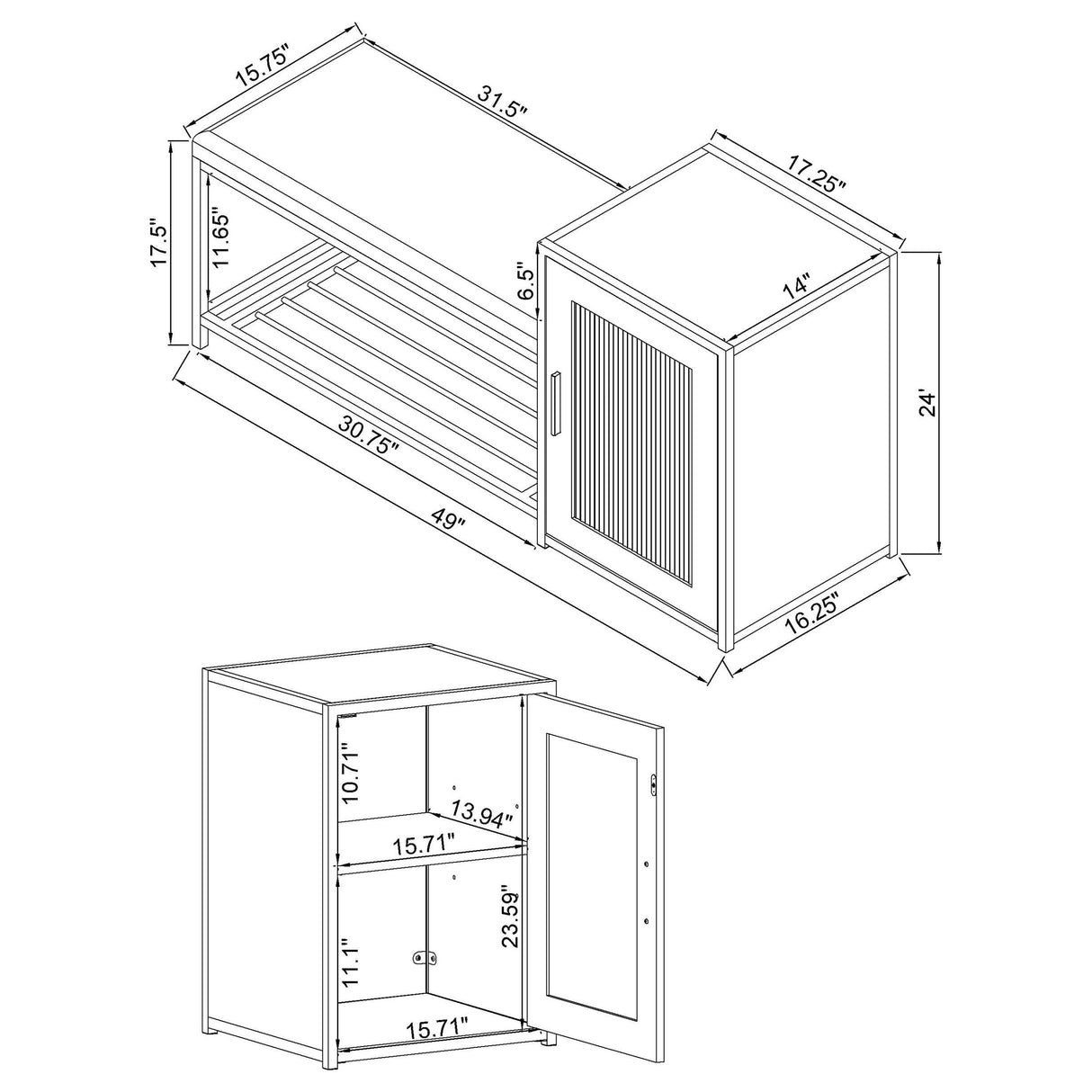 Martino Mango/Black Shoe Storage Entryway Bench with Cabinet from Coaster - Luna Furniture