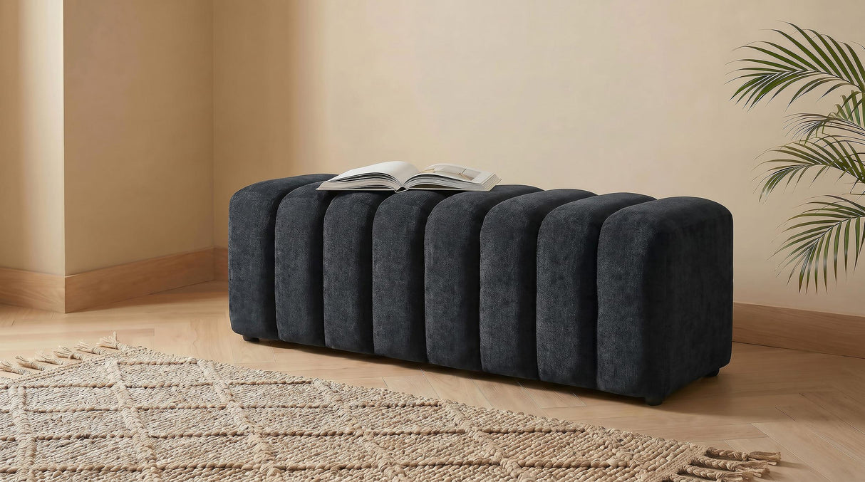 Summer Black Chenille Upholstered Channel Accent Bench from Coaster - Luna Furniture