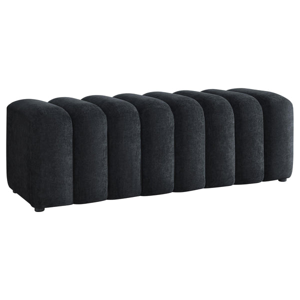 Summer Black Chenille Upholstered Channel Accent Bench