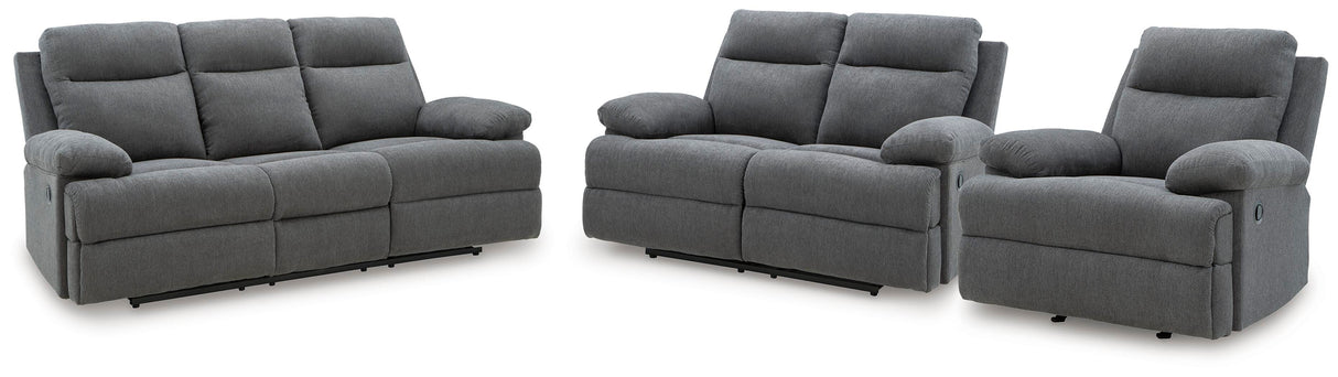 Side-Swipe Charcoal Reclining Sofa, Loveseat and Recliner from Ashley Furniture - Luna Furniture