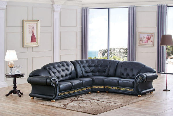 Apolo Black Italian Leather RAF Sectional