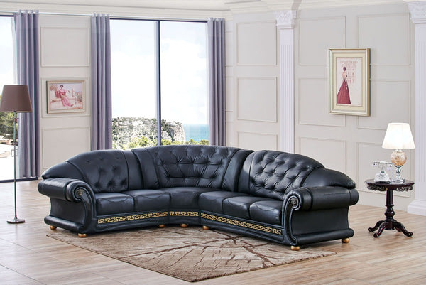 Apolo Black Italian Leather LAF Sectional