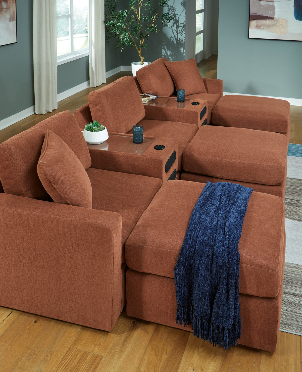 Pillar Peak 5-Piece Sectional with Ottoman in Spice from Ashley Furniture - Luna Furniture