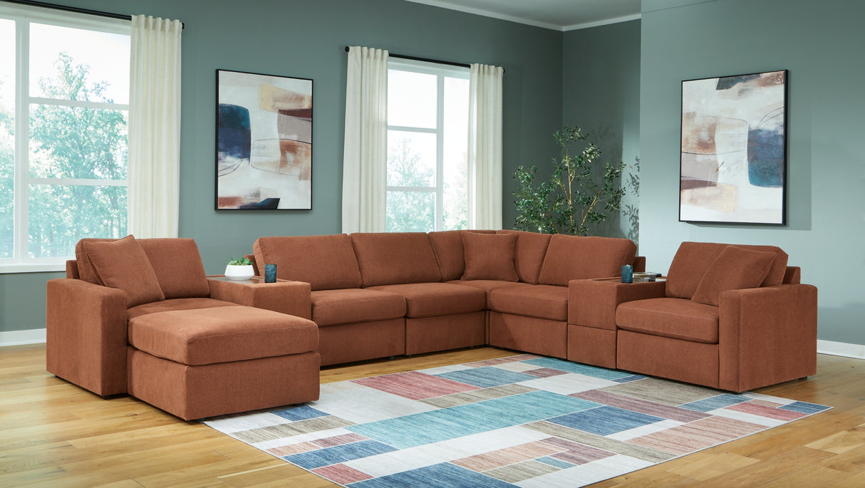 Pillar Peak 8-Piece Sectional with Ottoman in Spice from Ashley Furniture - Luna Furniture