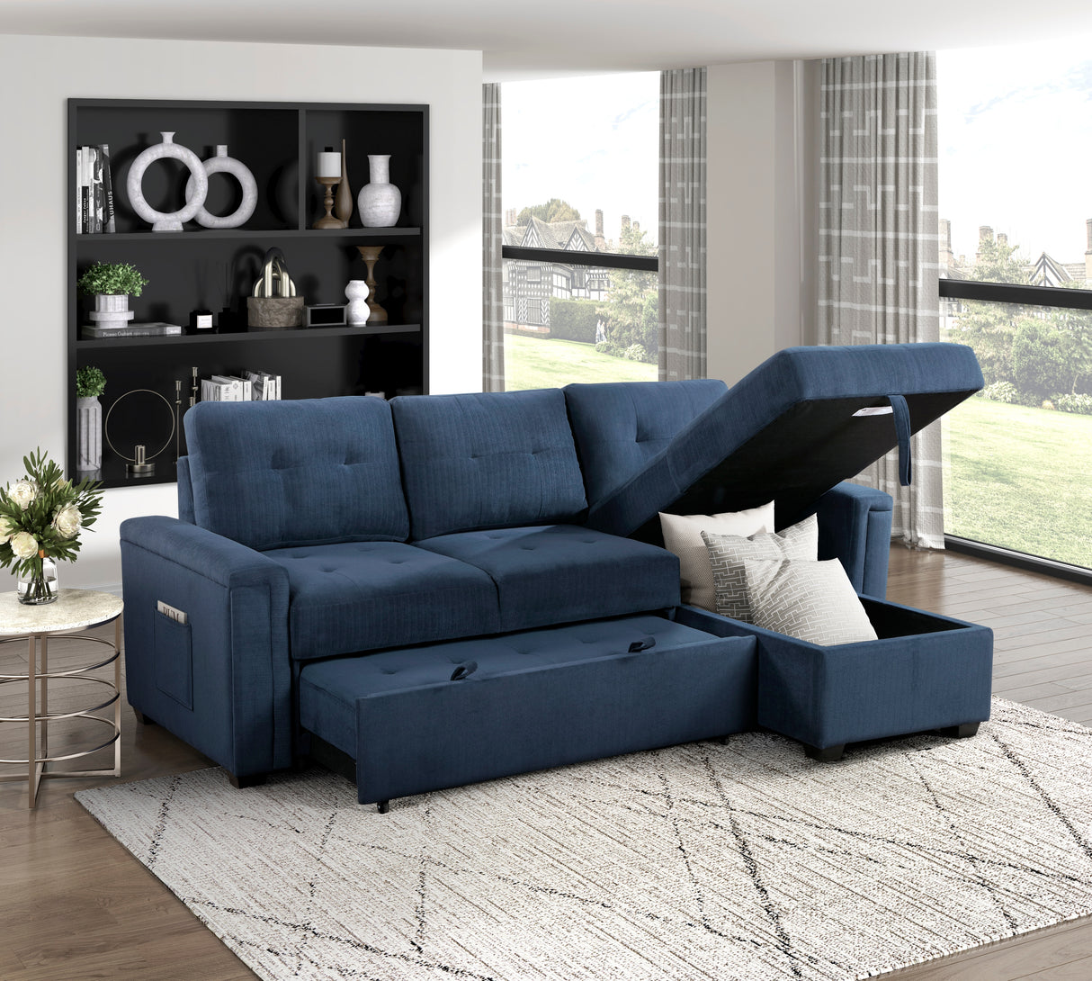 Barbara Navy Reversible Sectional with Hidden Storage and Pull-out Bed from Homelegance - Luna Furniture