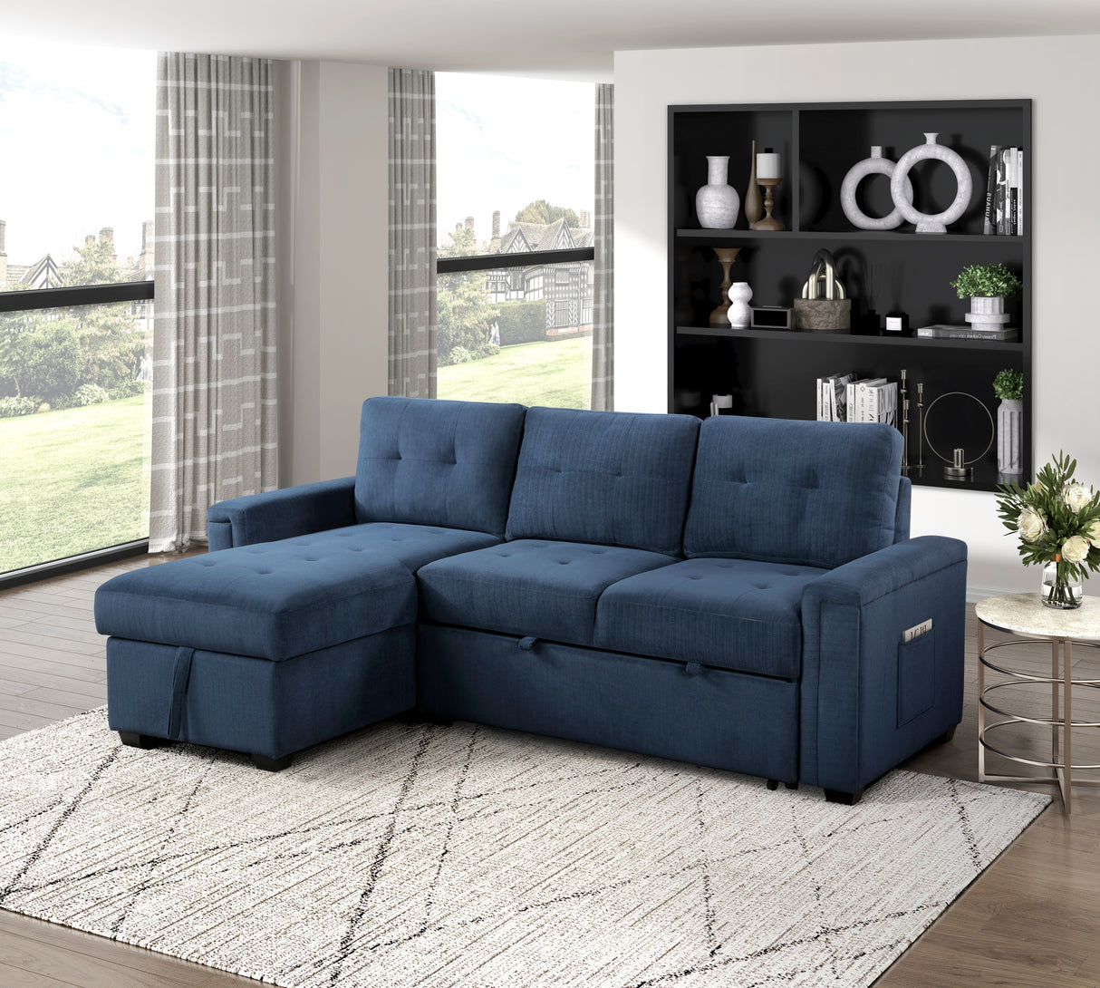 Barbara Navy Reversible Sectional with Hidden Storage and Pull-out Bed from Homelegance - Luna Furniture