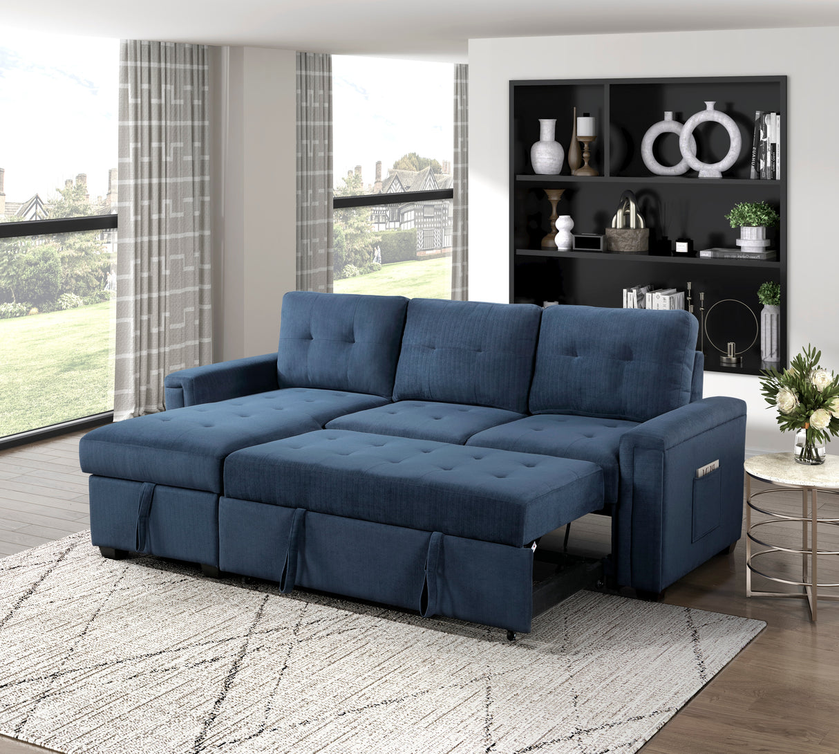 Barbara Navy Reversible Sectional with Hidden Storage and Pull-out Bed from Homelegance - Luna Furniture