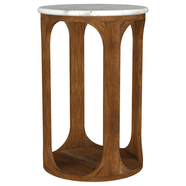 Berkeley White and Brown Round Marble Top Side Table