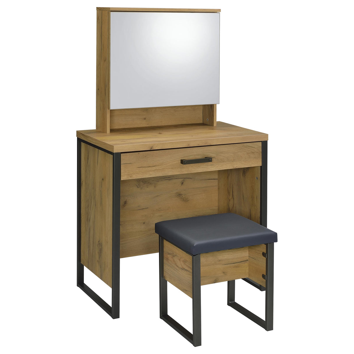 Bettin Golden Oak Vanity Set with Sliding Mirror and Stool from Coaster - Luna Furniture