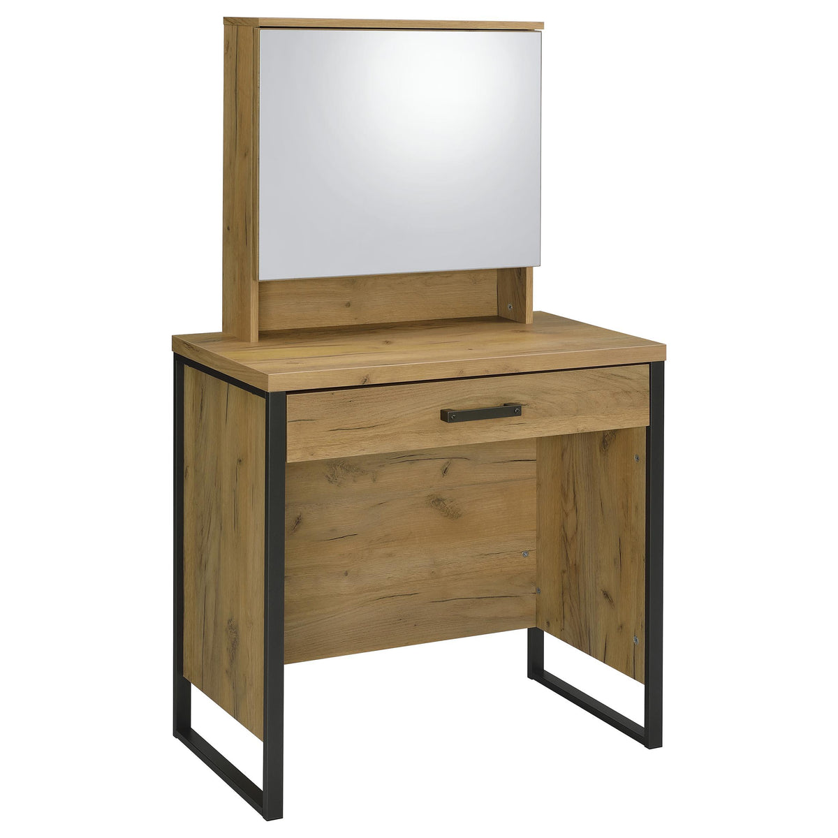 Bettin Golden Oak Vanity Set with Sliding Mirror and Stool from Coaster - Luna Furniture