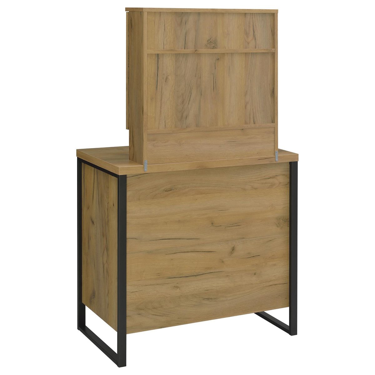 Bettin Golden Oak Vanity Set with Sliding Mirror and Stool from Coaster - Luna Furniture