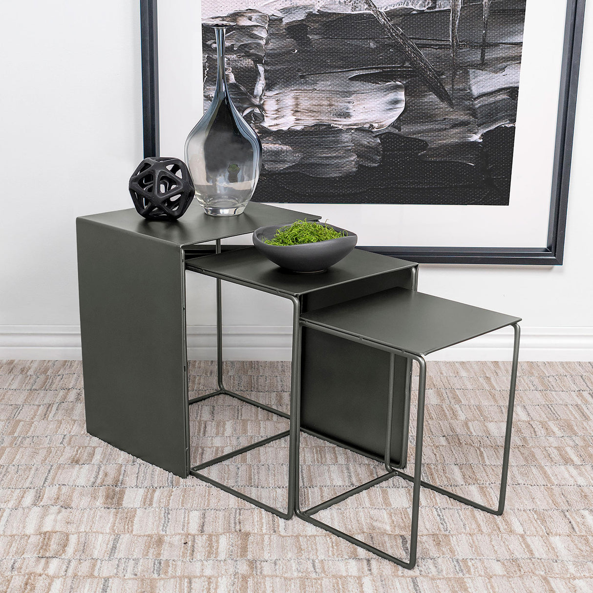 Imez Gray 3-Piece Rectangular Metal Nesting Table from Coaster - Luna Furniture