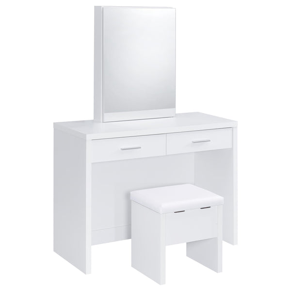 Bunbury White Makeup Vanity Table Set Storage Mirror and Stool