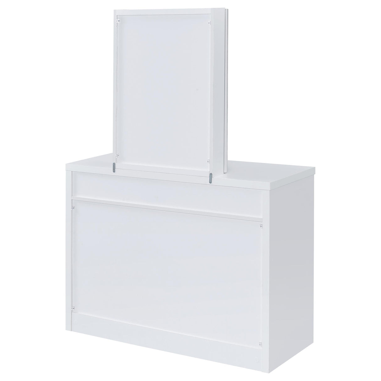 Bunbury White Makeup Vanity Table Set Storage Mirror and Stool from Coaster - Luna Furniture