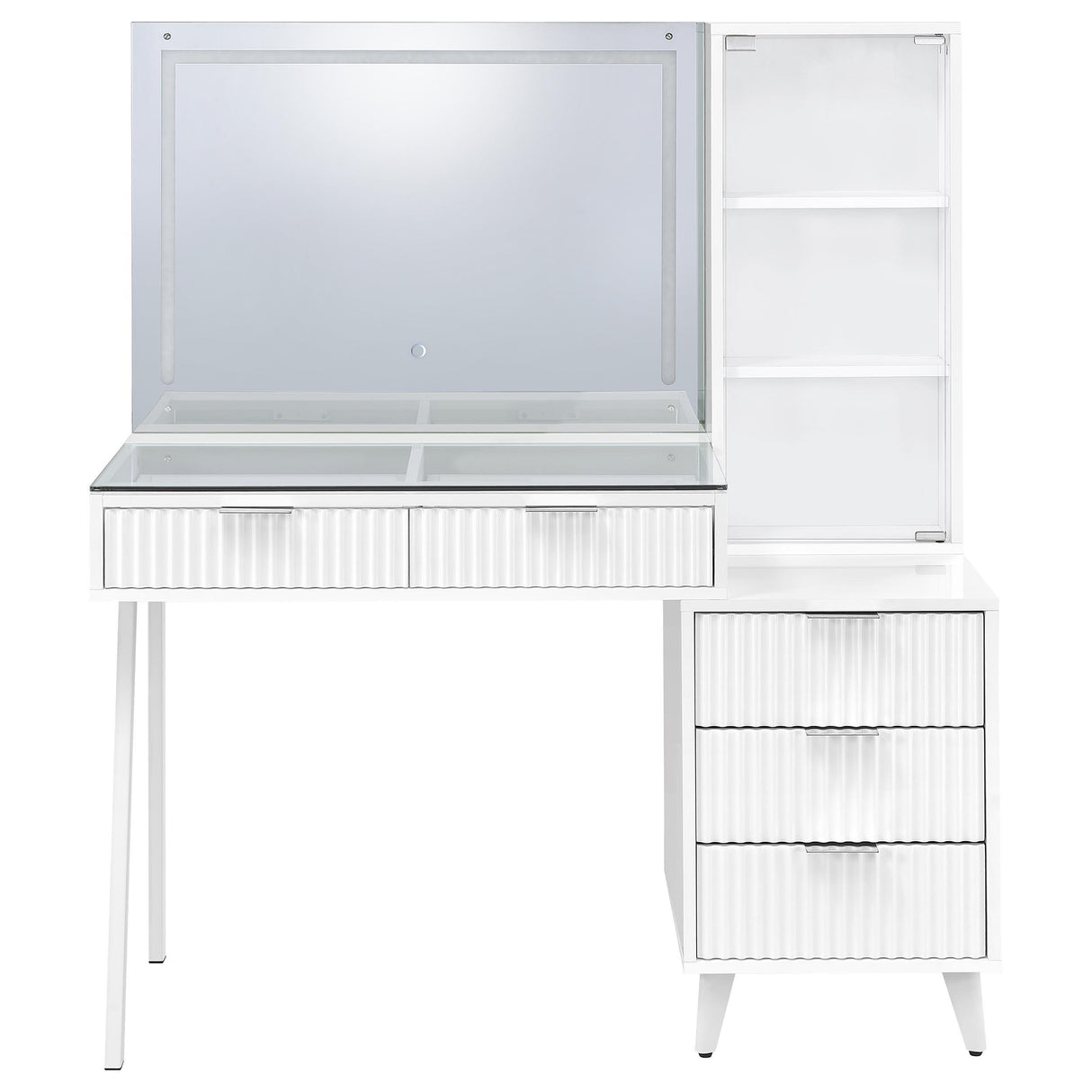 Souza White High Gloss 5-Drawer Makeup Vanity Table With LED Mirror from Coaster - Luna Furniture