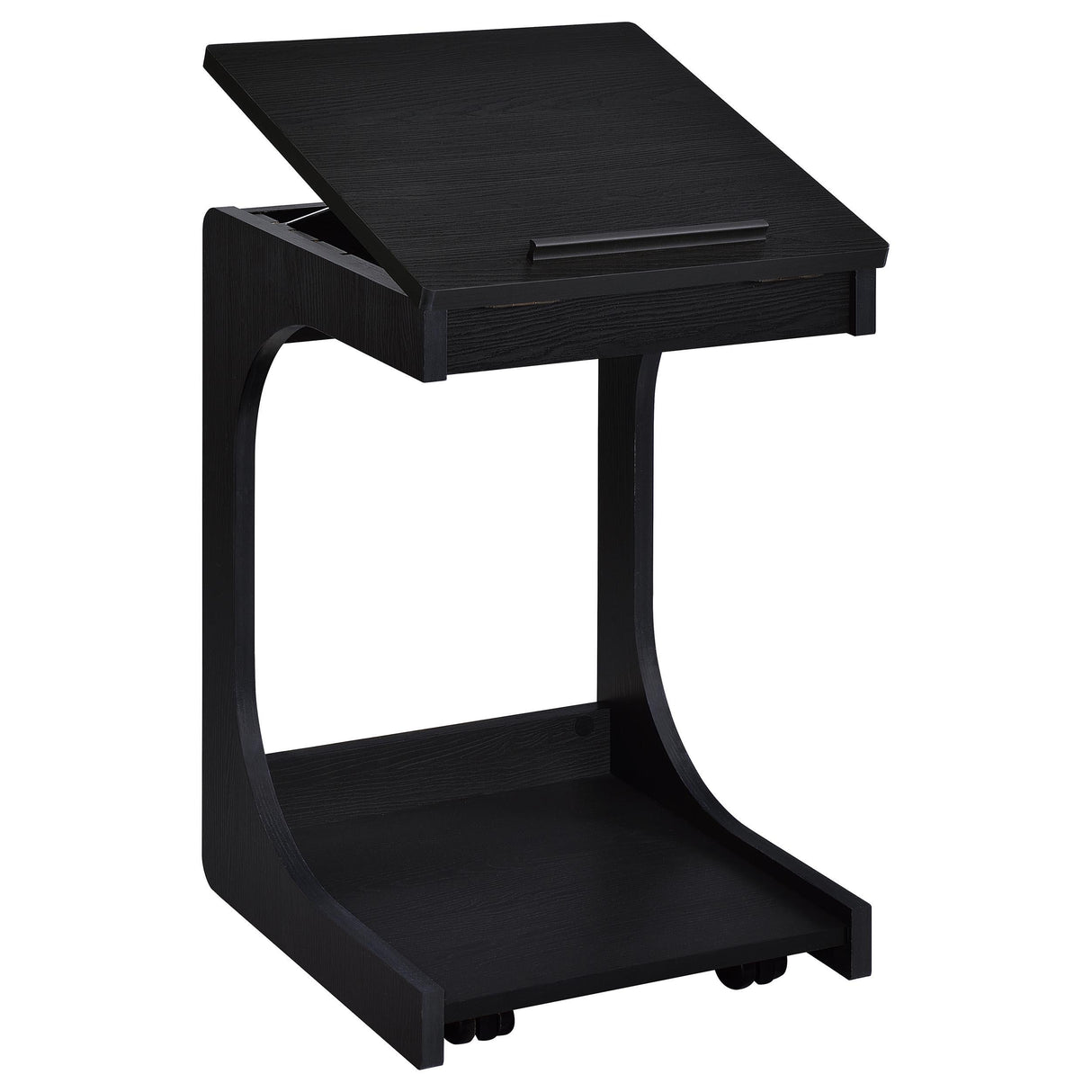 Ralston Black C-Shaped Lift-Top Sofa Side Table With Casters from Coaster - Luna Furniture
