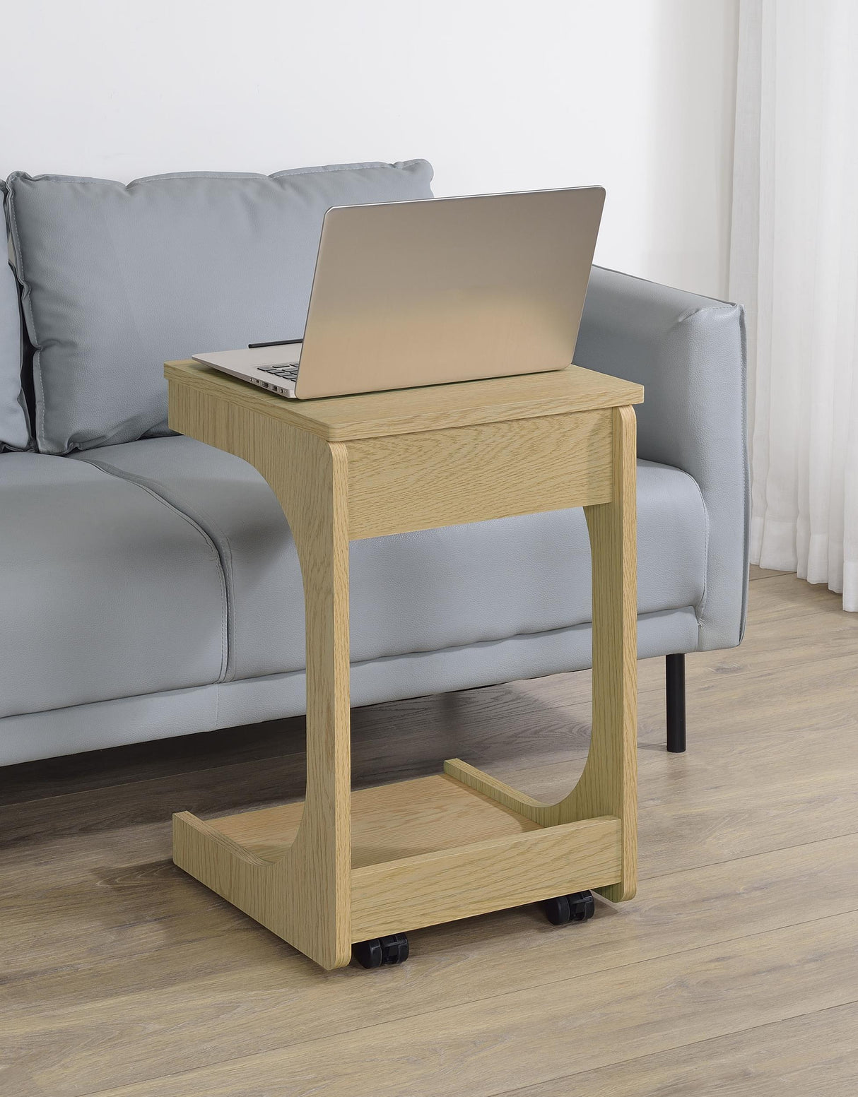 Ralston Light Oak C-Shaped Lift-Top Sofa Side Table With Casters from Coaster - Luna Furniture