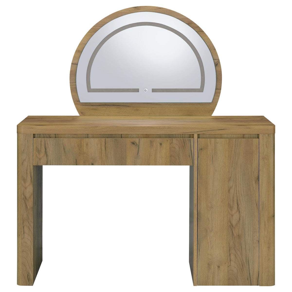 Irwin Rustic Oak Vanity Table with LED Mirror and Storage from Coaster - Luna Furniture