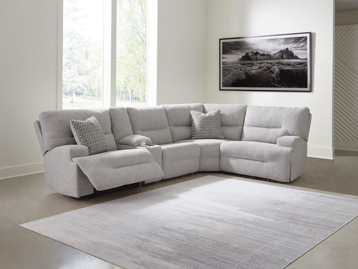 Acklen Place Pewter 5-Piece Power Reclining Sectional with Storage Console from Ashley - Luna Furniture