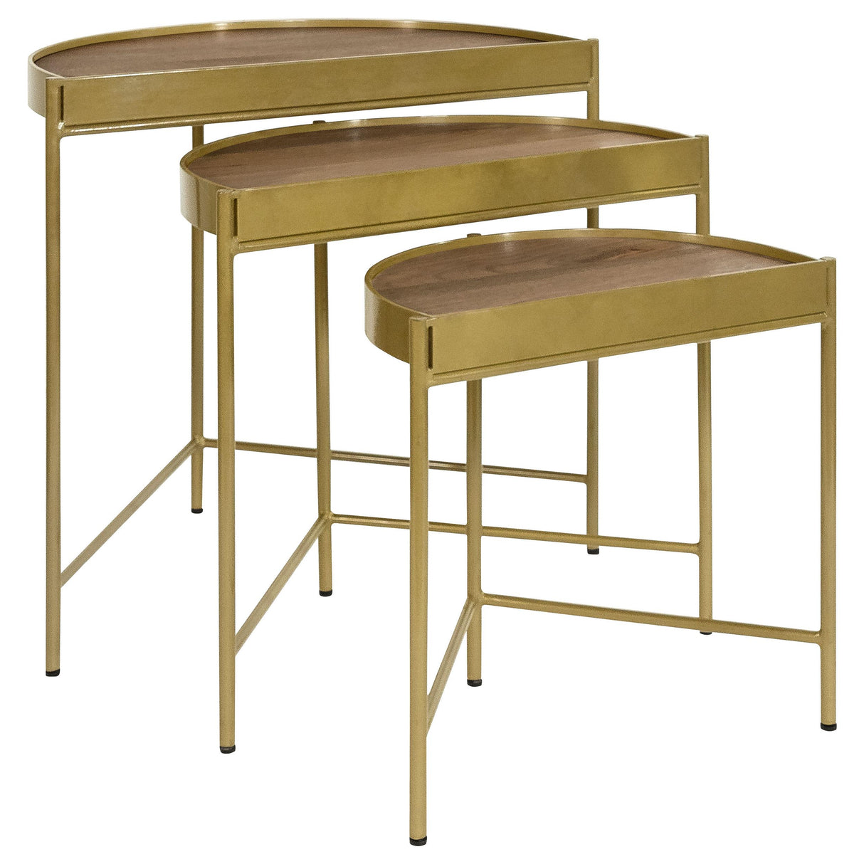 Tristen Brown and Gold 3-Piece Demilune Nesting Table With Recessed Top from Coaster - Luna Furniture