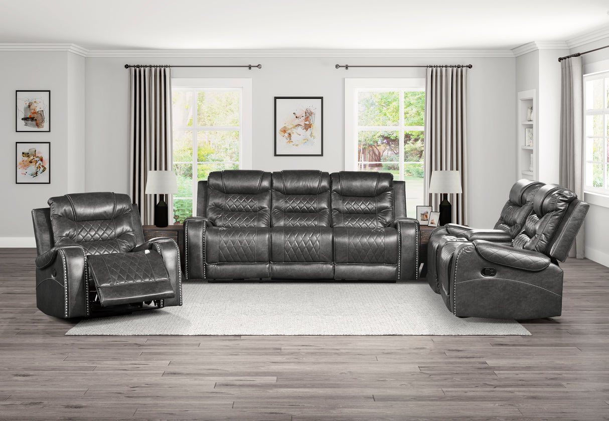 Putnam Gray Reclining Sofa With Drop Down Table from Homelegance - Luna Furniture