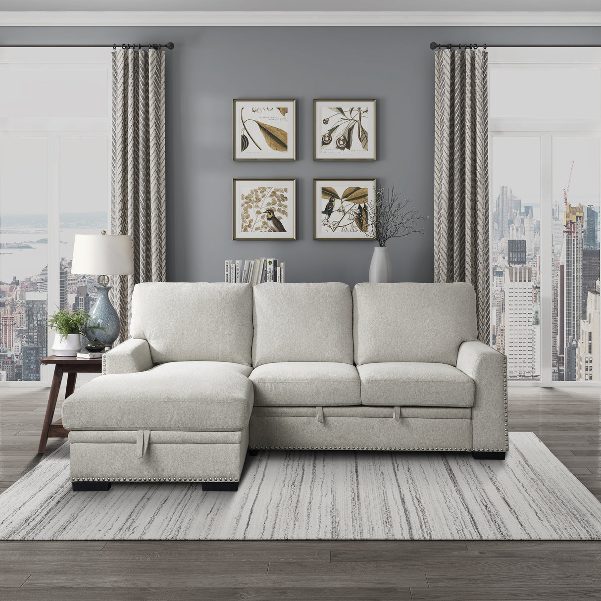 Morelia Beige RAF Storage Sleeper Sofa Chaise