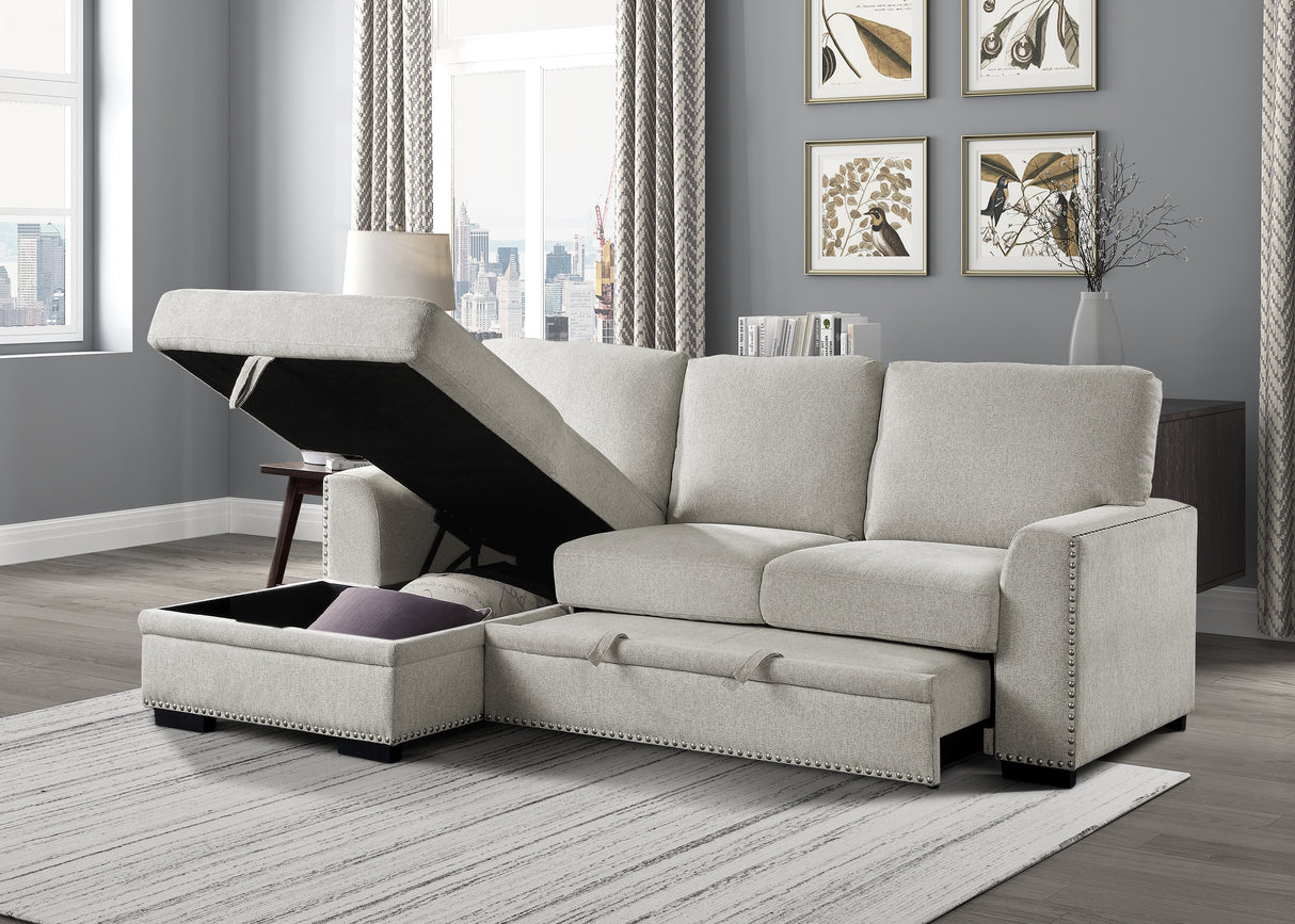 Morelia Beige RAF Storage Sleeper Sofa Chaise