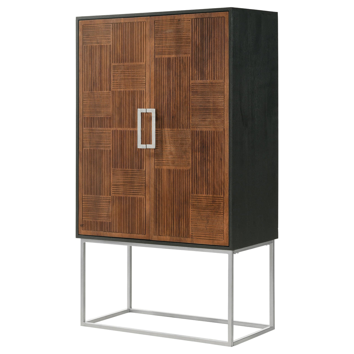 Borman Walnut and Black 2-Door Bar Cabinet Wine Storage from Coaster - Luna Furniture
