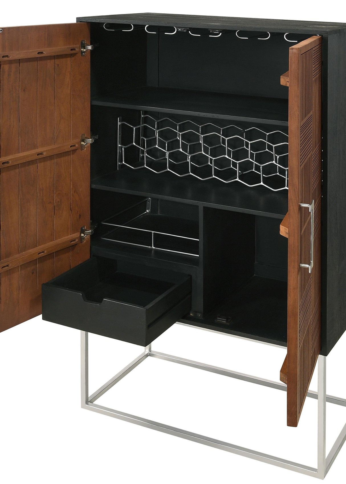Borman Walnut and Black 2-Door Bar Cabinet Wine Storage from Coaster - Luna Furniture