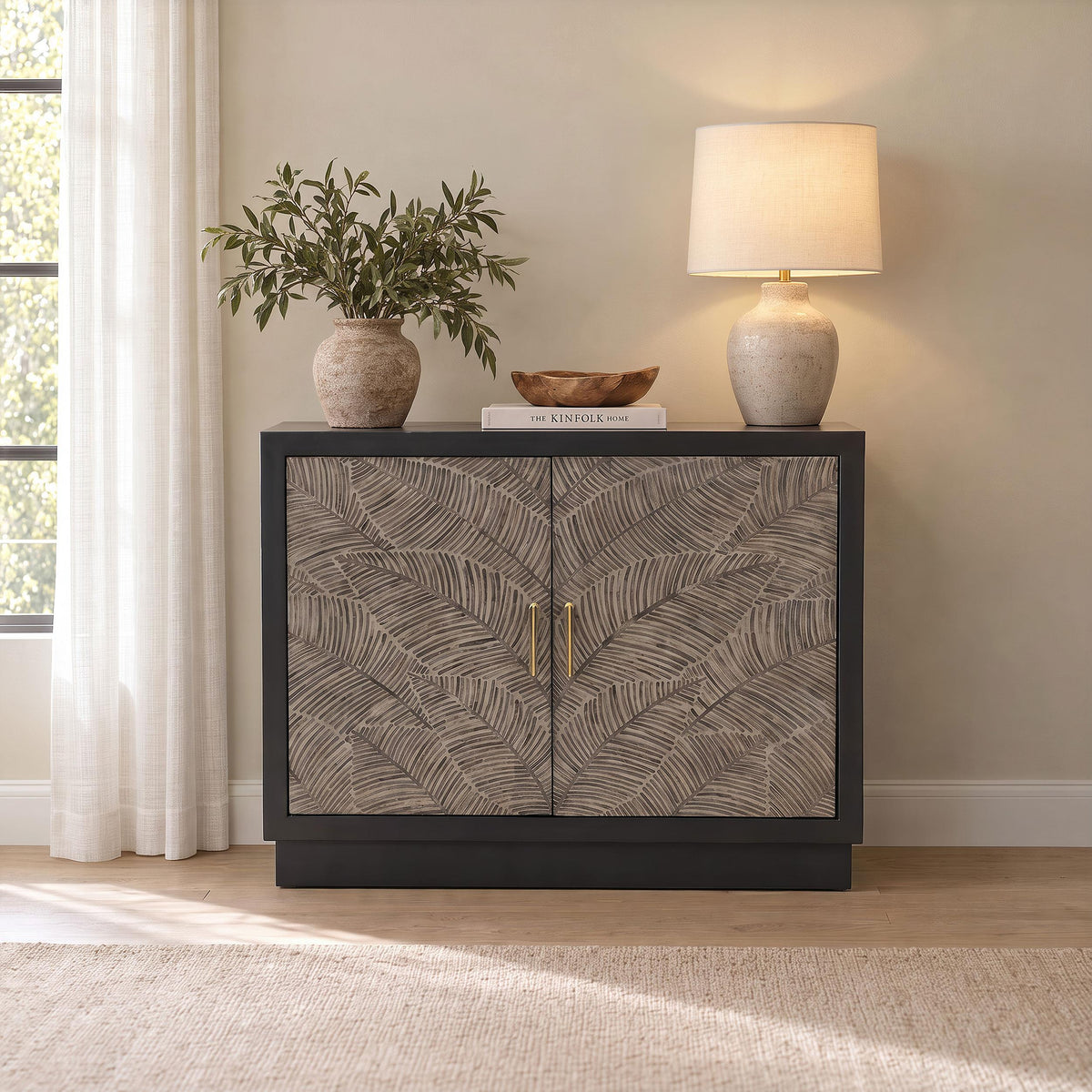 Kerrick Beige 2-door Bone Inlay Accent Cabinet and Black from Coaster - Luna Furniture