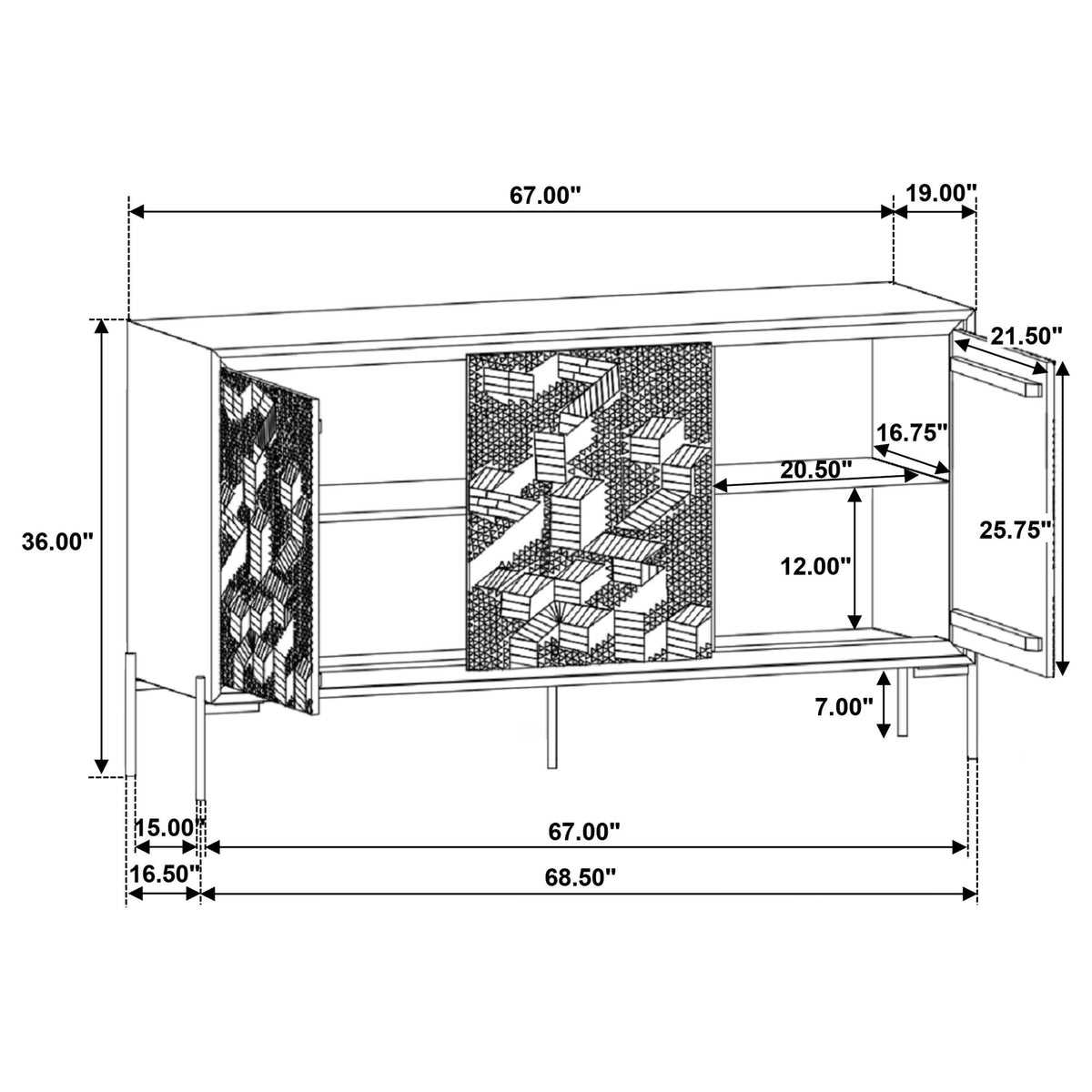 Krause Grey 3-door Bone Inlay Accent Cabinet and Black from Coaster - Luna Furniture