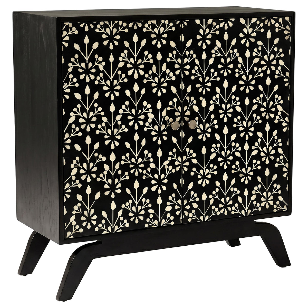 Marlon Black 2-Door Floral Bone Inlay Accent Cabinet from Coaster - Luna Furniture