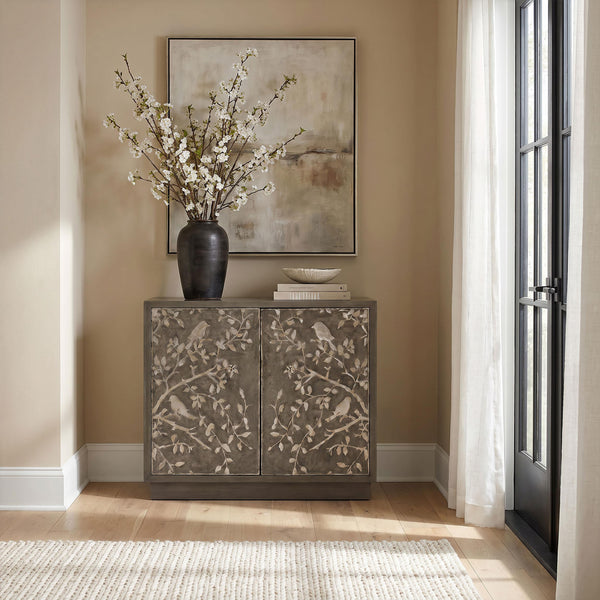 Parkes Distressed Gray 2-Door Bone Inlay Accent Cabinet