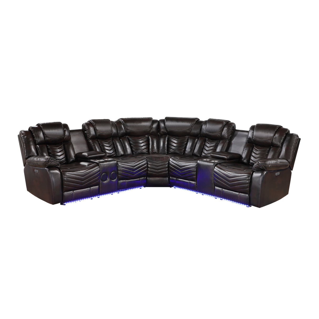 9508DB*SCPW (3)3-Piece Power Reclining Sectional with Consoles, Speakers, Subwoofer and LED Lighting from Homelegance - Luna Furniture