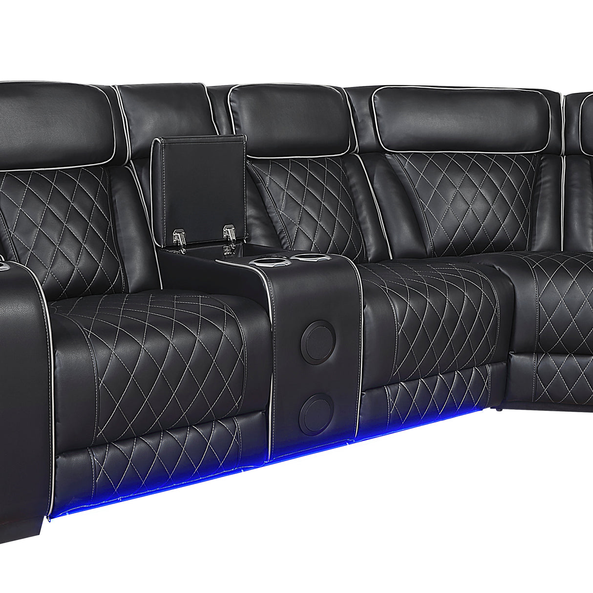 Fairway Black 3-Piece LED Power Reclining Sectional with Consoles and Wireless speakers from Homelegance - Luna Furniture
