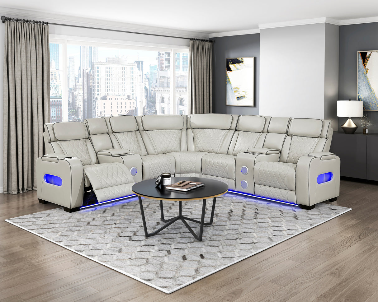 Fairway Taupe 3-Piece LED Power Reclining Sectional with Consoles and Wireless speakers from Homelegance - Luna Furniture