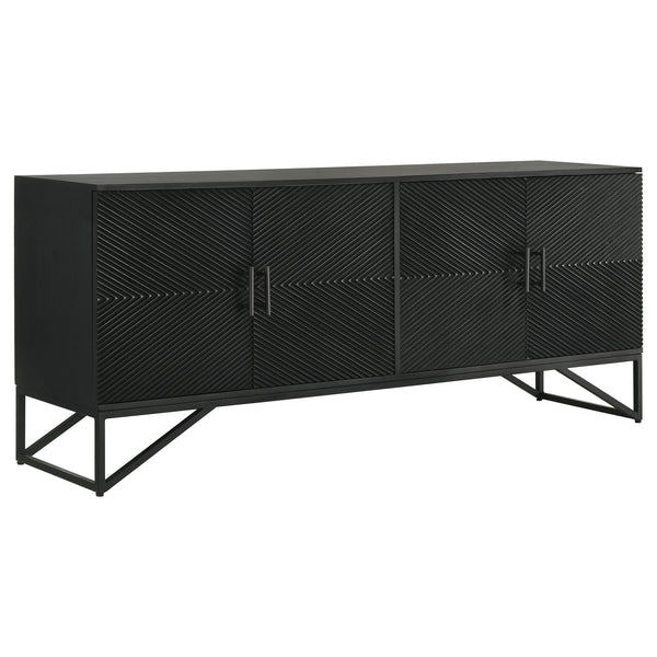 Riddell Matte Black 4-door Wood Reeding Accent Cabinet
