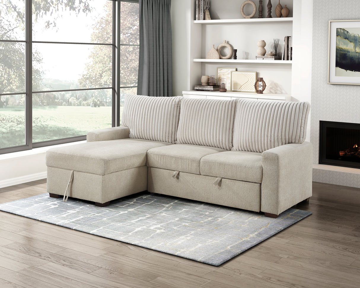 Gallatin Beige 2-Piece Sectional with Left Chaise, Pull-out Bed and Hidden Storage from Homelegance - Luna Furniture