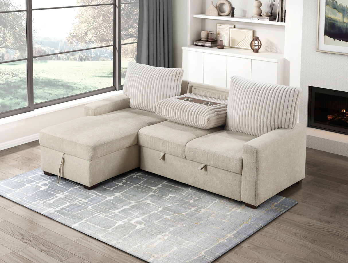 Gallatin Beige 2-Piece Sectional with Left Chaise, Pull-out Bed and Hidden Storage from Homelegance - Luna Furniture