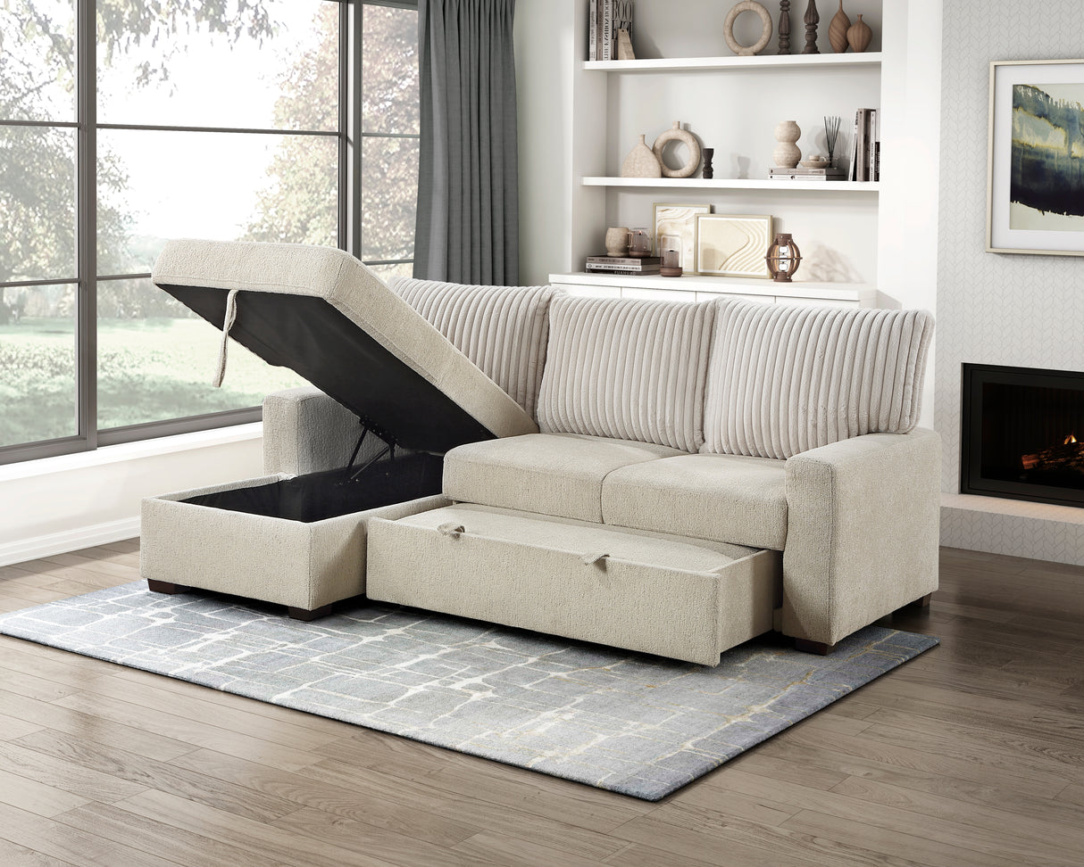 Gallatin Beige 2-Piece Sectional with Left Chaise, Pull-out Bed and Hidden Storage from Homelegance - Luna Furniture