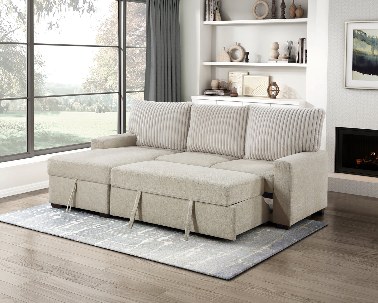 Gallatin Beige 2-Piece Sectional with Left Chaise, Pull-out Bed and Hidden Storage from Homelegance - Luna Furniture