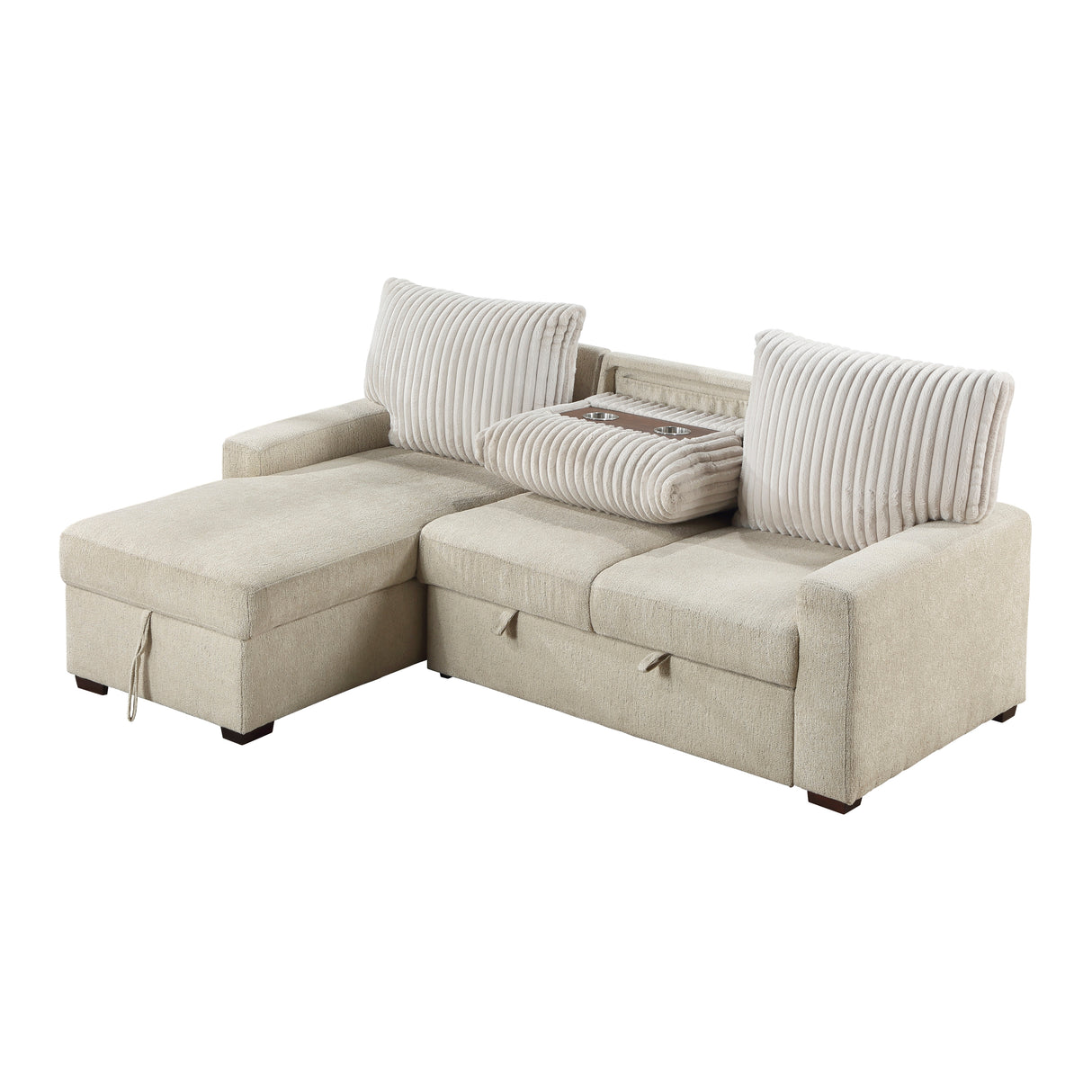 Gallatin Beige 2-Piece Sectional with Left Chaise, Pull-out Bed and Hidden Storage from Homelegance - Luna Furniture