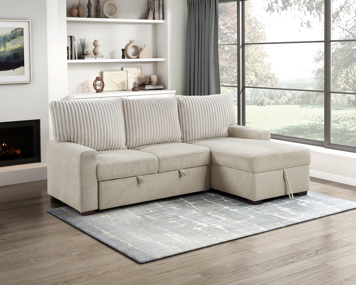 Gallatin Beige 2-Piece Sectional with Right Chaise, Pull-out Bed and Hidden Storage from Homelegance - Luna Furniture