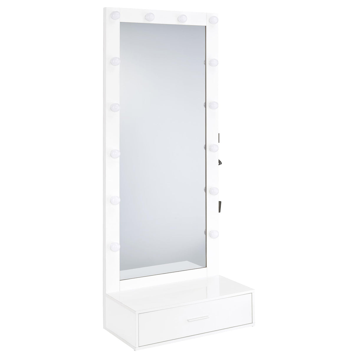 Spector White High Gloss 1-Drawer Lighted Full-Length Floor Mirror from Coaster - Luna Furniture