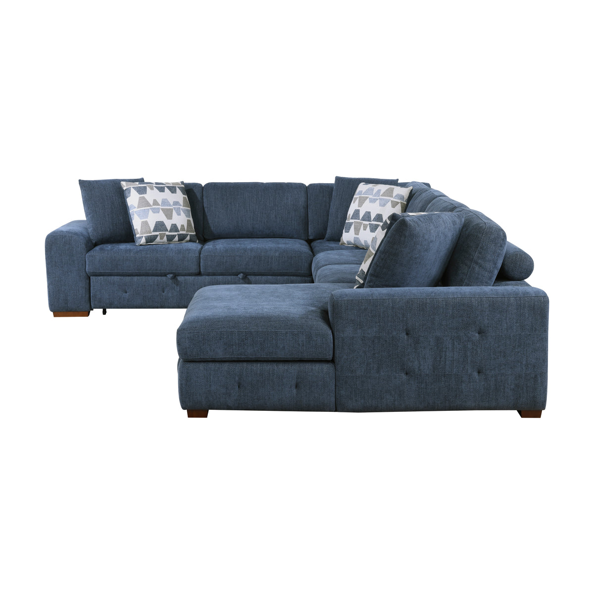 Raife Blue 5-Piece Right Chaise Sectional with Ottoman